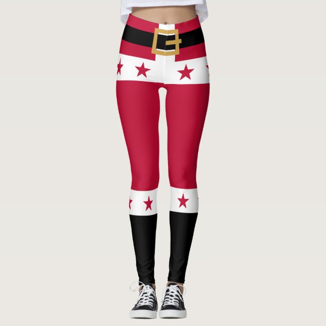 Weihnachten Rote Sterne Gürtel Weihnachtsmann Frau Leggings (Vorderseite)