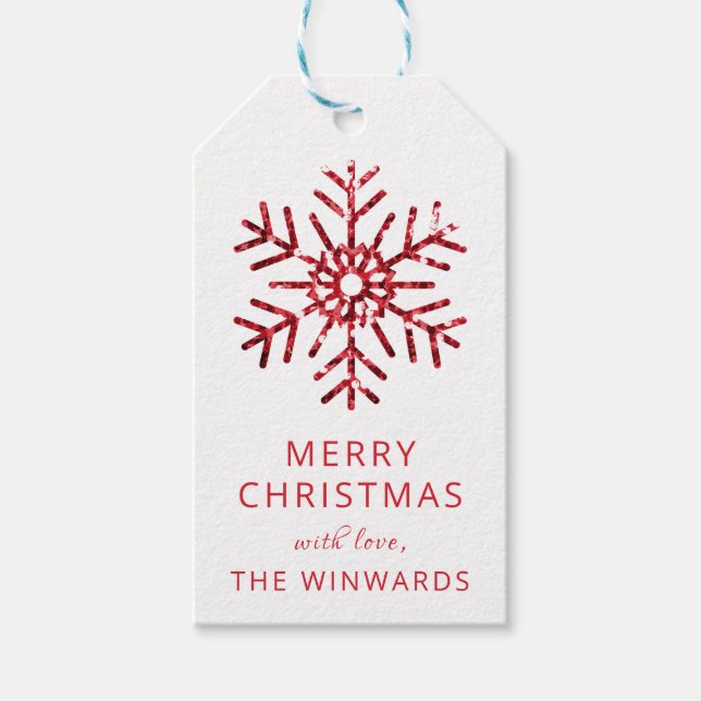 Weihnachten Roter Glitzer Schneeflocke Geschenkanhänger (Vorderseite)