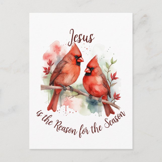 Weihnachten Roter Kardinal Jesus Grund der Jahresz Postkarte (Vorderseite)