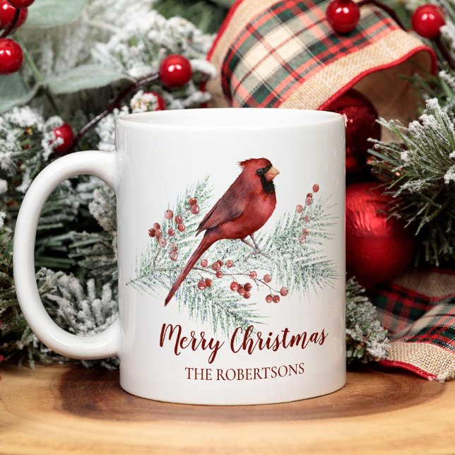 Weihnachten Roter Kardinal Winter Pinienwald Kaffeetasse (Von Creator hochgeladen)