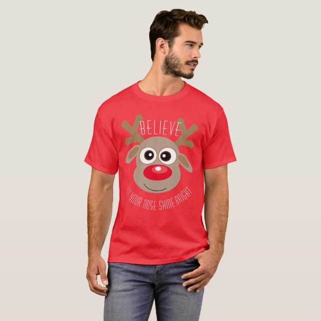 Weihnachten Roter Niedlicher Cartoon Reindeer Fun T-Shirt (Vorne ganz)