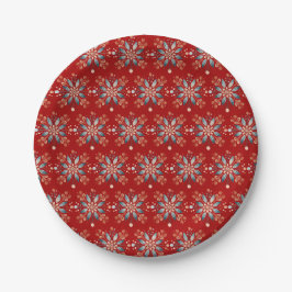 Weihnachten Roter Nordic Folk Snowflake Tuch Napki Pappteller