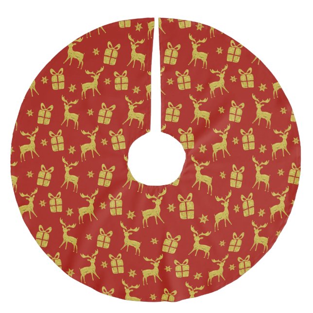 Weihnachten Roter Rentier Xmas Schneeflocke Polyester Weihnachtsbaumdecke (Vorderseite)