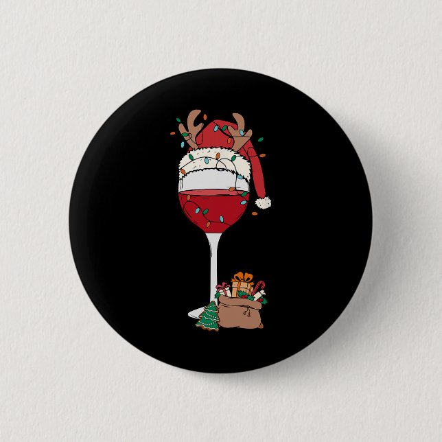 Weihnachten Roter Wein Weihnachtsmannmütze Rentier Button (Vorderseite)