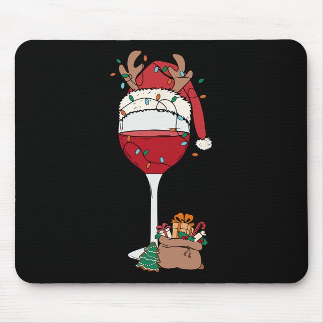 Weihnachten Roter Wein Weihnachtsmannmütze Rentier Mousepad (Vorne)