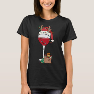 Weihnachten Roter Wein Weihnachtsmannmütze Rentier T-Shirt