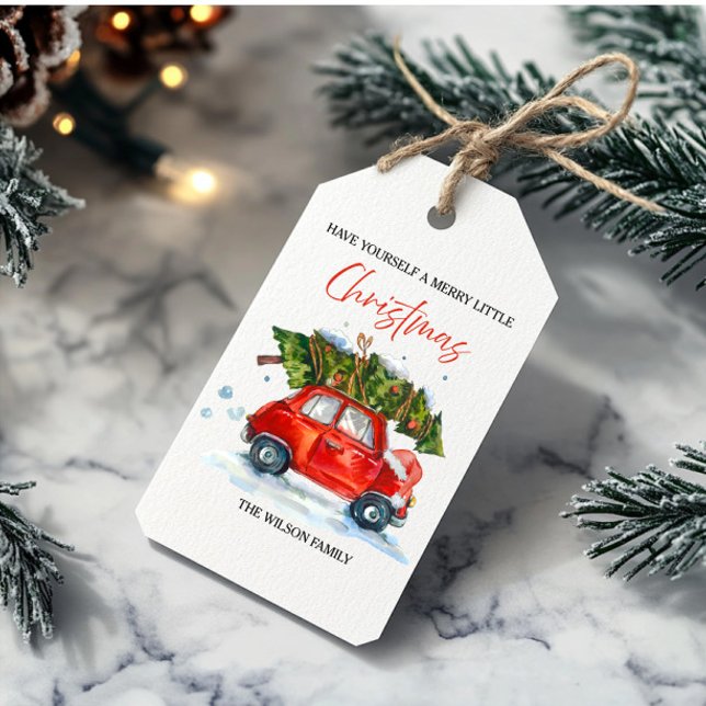 Weihnachten - Rotes Auto & Baum Geschenkanhänger (Von Creator hochgeladen)
