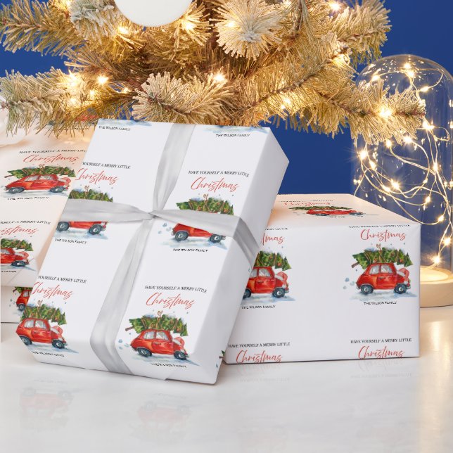 Weihnachten - Rotes Auto & Baum Geschenkpapier (Feiertage)