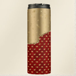 Weihnachten Rotes Blumenmuster mit goldenem Band Thermosbecher