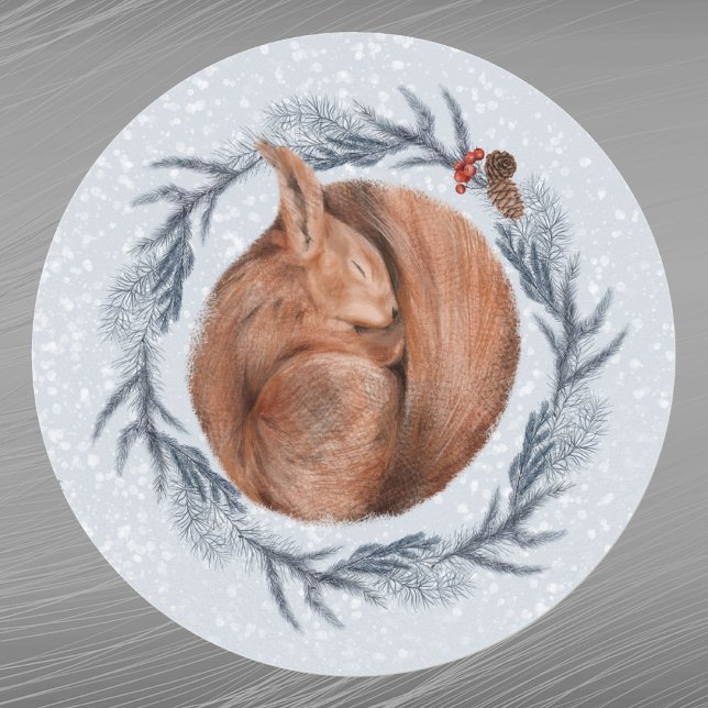 Weihnachten Rotes Eichhörnchen Kiefer Wasserfarbe Runder Aufkleber (Von Creator hochgeladen)