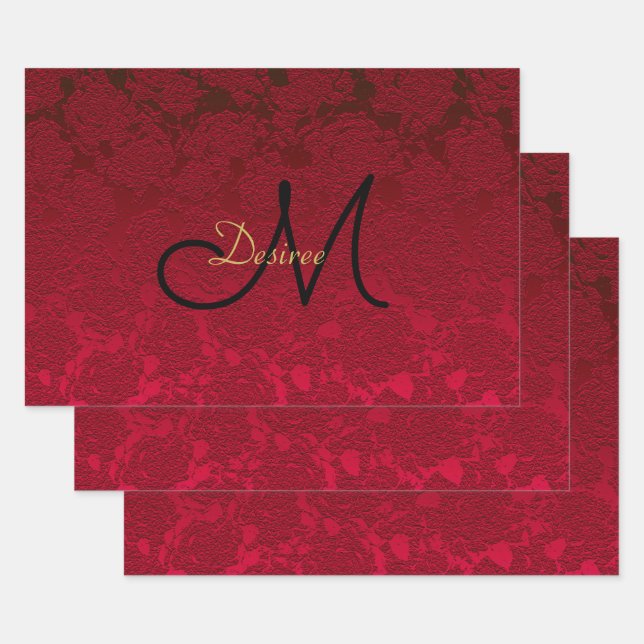 Weihnachten Rotes Gold Schwarzes Winter Monogramm Geschenkpapier Set (Set)
