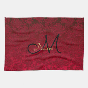 Weihnachten Rotes Gold Schwarzes Winter Monogramm Geschirrtuch