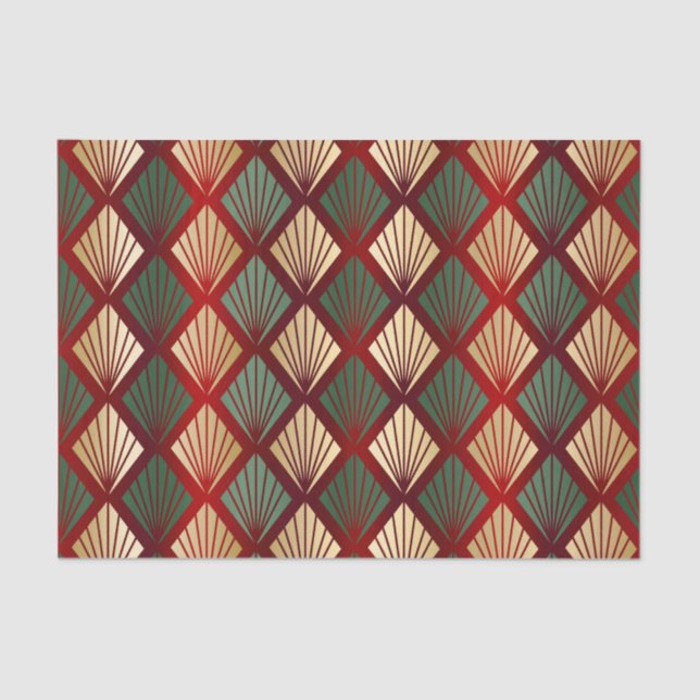 Weihnachten Rotes Grün Art Deco Seidenpapier (Vorderseite)