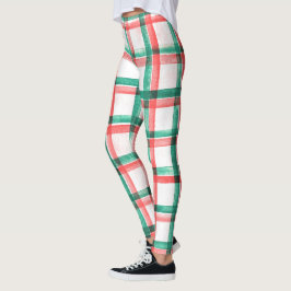 Weihnachten Rotes Grün Kariert Wasserfarbe Leggings