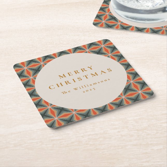 Weihnachten Rotes Grün Mitte Jahrhundert Stars Cus Rechteckiger Pappuntersetzer (angewinkelt)