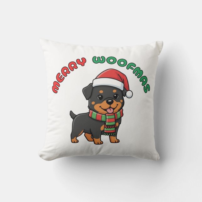 Weihnachten Rottweiler Kissen: Fröhliche Woofmas Kissen (Vorderseite)