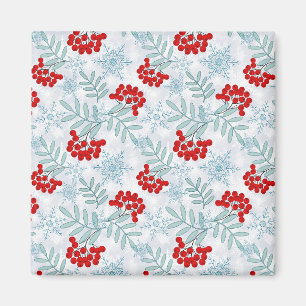 Weihnachten, Rowan, rot, weiß, Schneeflocken, Magnet
