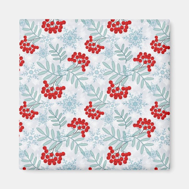 Weihnachten, Rowan, rot, weiß, Schneeflocken, Magnet (Vorne)
