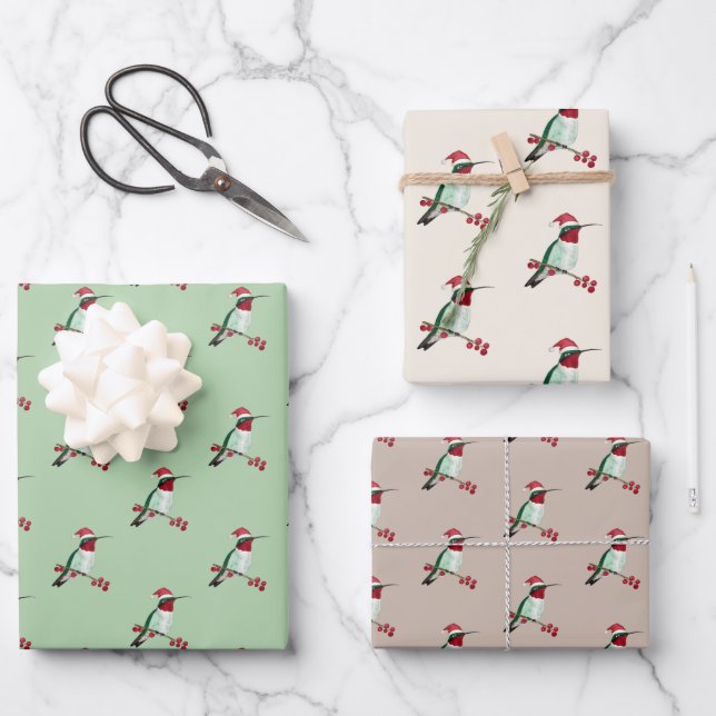 Weihnachten Ruby-throated Hummingbird Wrapping Pap Geschenkpapier Set (Vorderseite)