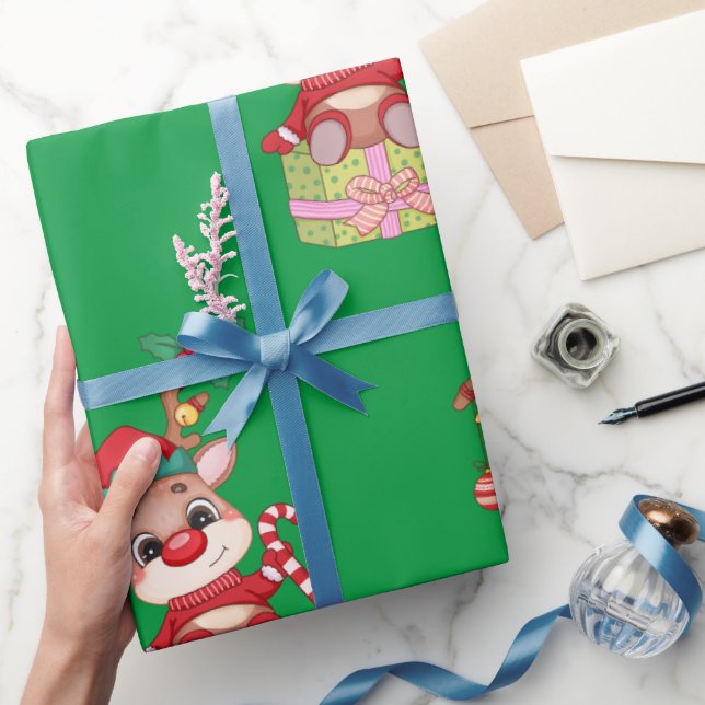 Weihnachten Rudolph Red Nose Reindeer sitzt Geschenkpapier (Schenken)