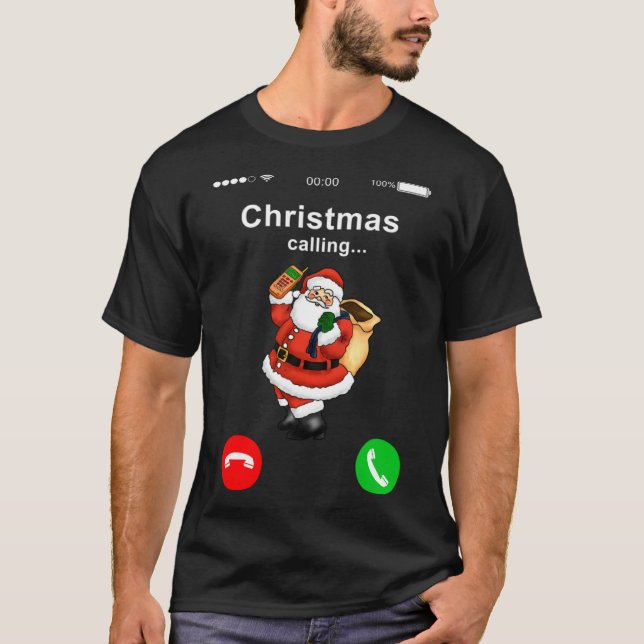 Weihnachten ruft den Weihnachtsmann zum Anruf eine T-Shirt (Vorderseite)