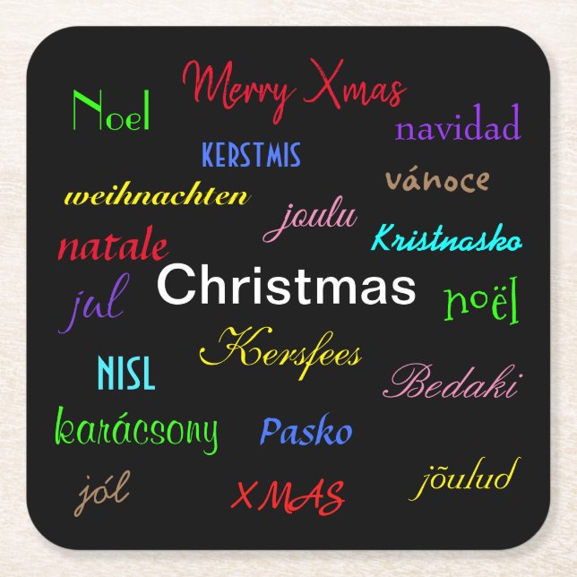 Weihnachten rund um die Welt Moderne in Schwarz Rechteckiger Pappuntersetzer (Vorderseite)