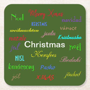 Weihnachten rund um die Welt Modernes Grün Rechteckiger Pappuntersetzer