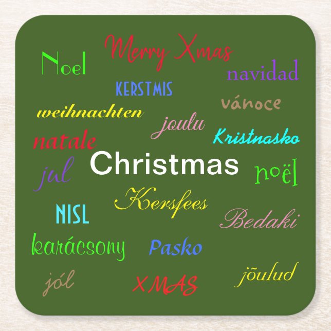 Weihnachten rund um die Welt Modernes Grün Rechteckiger Pappuntersetzer (Vorderseite)