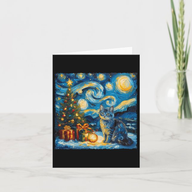 Weihnachten Russisch Blue Cat Art Van Gogh's The S Karte (Vorderseite)