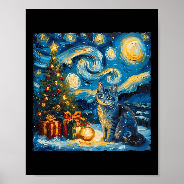 Weihnachten Russisch Blue Cat Art Van Gogh's The S Poster (Vorne)