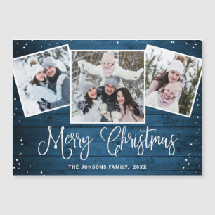 Weihnachten Rustic Blue Wood 3 FOTO Magnetkarte