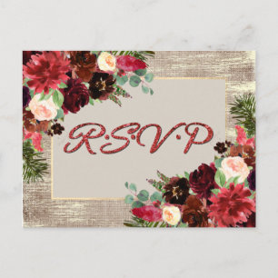Weihnachten Rustic Boho Floral Burgundi Gold UAWG Postkarte