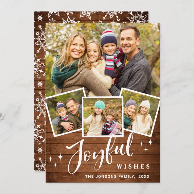 Weihnachten Rustic Brown Boho Wood 4 FOTO Gruß (Vorne/Hinten)