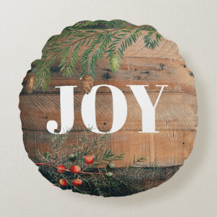 Weihnachten Rustic Wood Joy Rundes Kissen