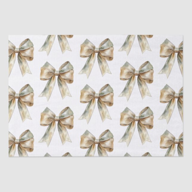 Weihnachten Rustikal Chic Green Gold Bows Seidenpapier (Vorderseite)