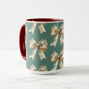 Weihnachten Rustikal Chic Green Gold Bows Tasse