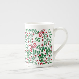 Weihnachten Rustikal Mistel Wasserfarbe Handgemalt Prozellantasse