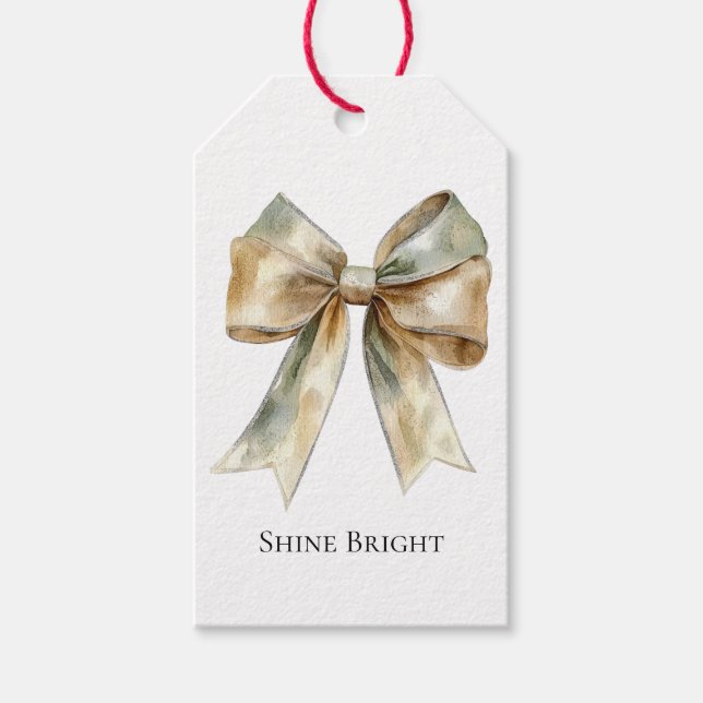 Weihnachten Rustikal White Green Gold Bow Personal Geschenkanhänger (Vorderseite)