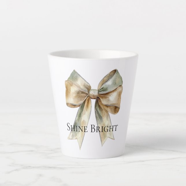 Weihnachten Rustikal White Green Gold Bow Personal Milchtasse (Vorderseite)
