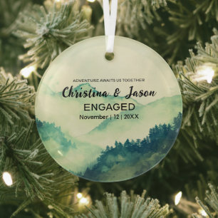 Weihnachten Rustikale Bergwandern Verlobung Grün Ornament Aus Glas