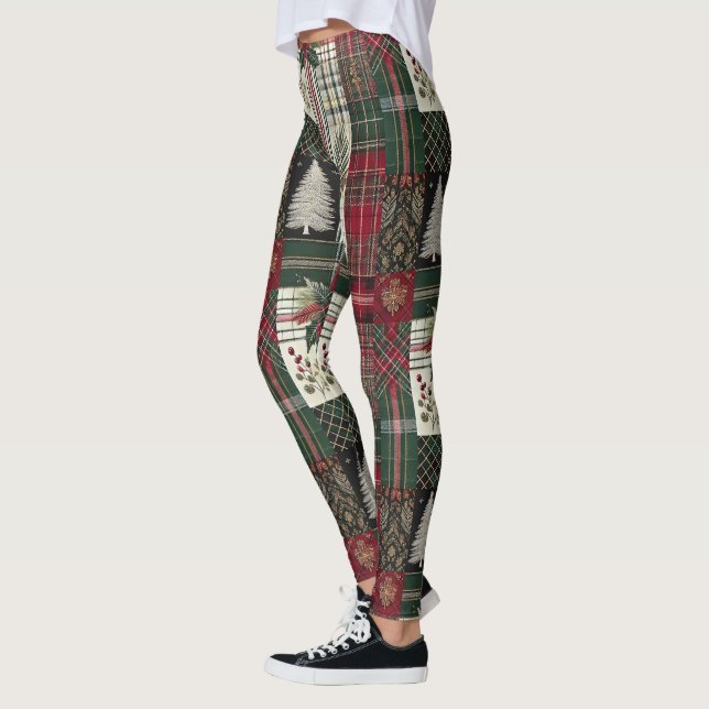 Weihnachten Rustikale Karierte Grüne Muster Leggings (Links)