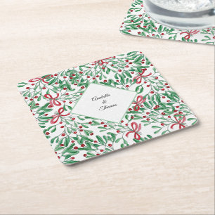 Weihnachten Rustikale Mistel Wasserfarbe Handgemal Rechteckiger Pappuntersetzer