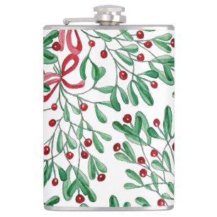 Weihnachten Rustikale Mistletoe Wasserfarbe Handge Flachmann
