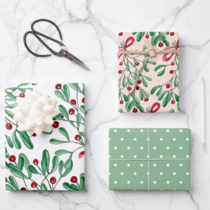 Weihnachten Rustikale Mistletoe Wasserfarbe Handge Geschenkpapier Set