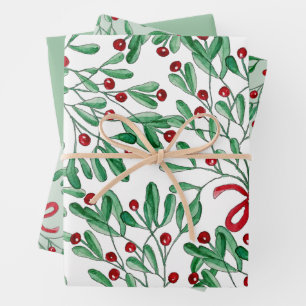 Weihnachten Rustikale Mistletoe Wasserfarbe Handge Geschenkpapier Set