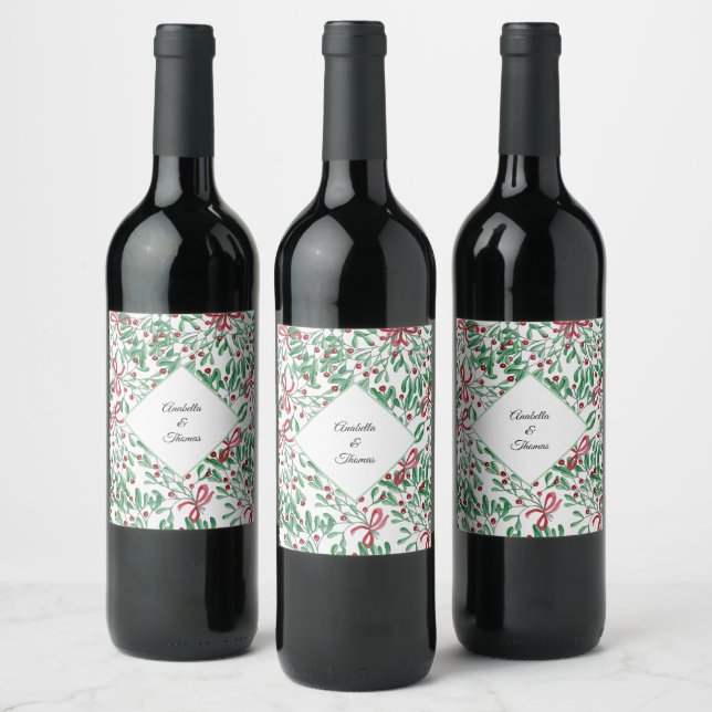 Weihnachten Rustikale Mistletoe Wasserfarbe Handge Weinetikett (Flaschen)