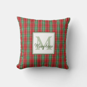 Weihnachten Rustikale Monogram Red Holiday Kariert Kissen