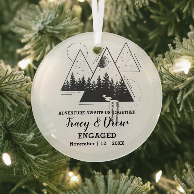 Weihnachten Rustikale Pine Trees Couple Verlobt Bl Ornament Aus Glas (InSitu)