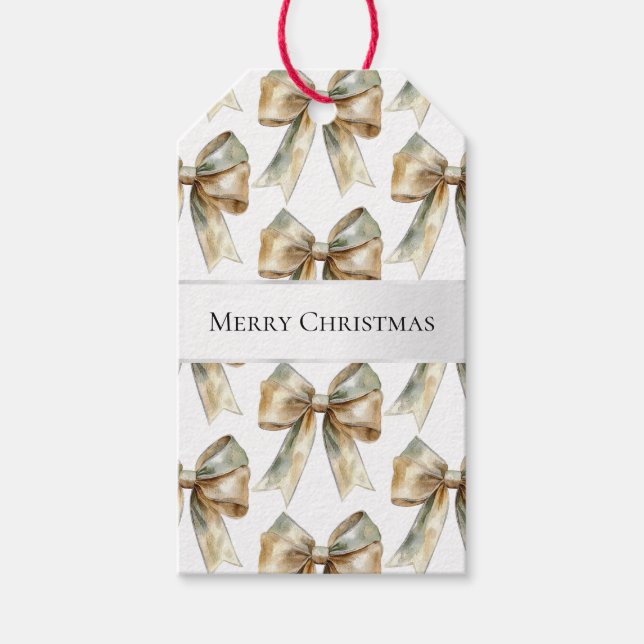 Weihnachten Rustikale weiße grüne Goldene Bogen Geschenkanhänger (Vorderseite)