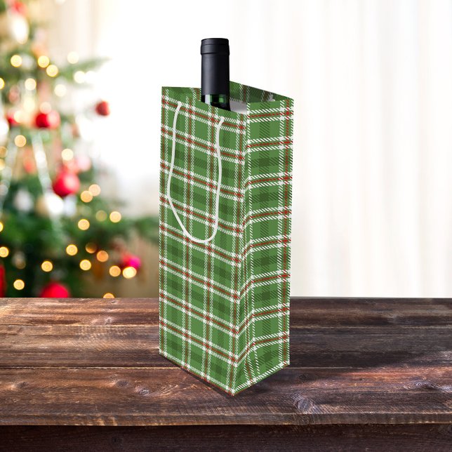 Weihnachten Rustikaler Bauernhof Urlaub Kariert Geschenktüte Für Weinflaschen (Green simple plaid pattern wine gift bag)